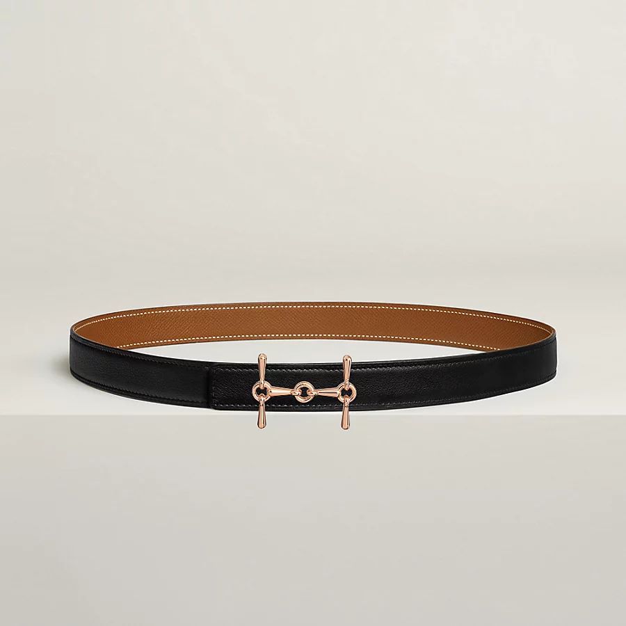 H Equestre belt buckle & Reversible leather strap 24 mm - Image 1